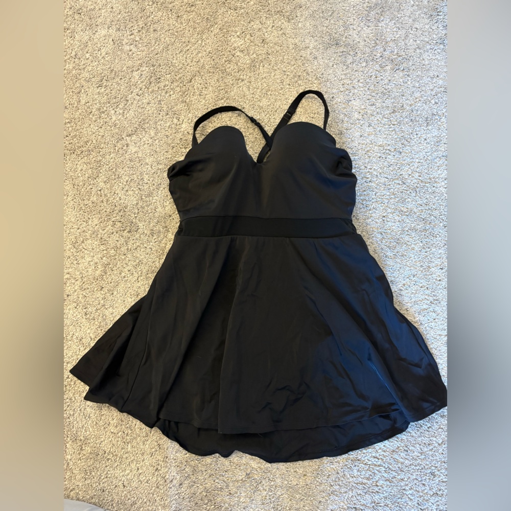 Torrid Black One-Piece Swim Suit with Skirt Overlay and Sheer Ribbon - Size 1
